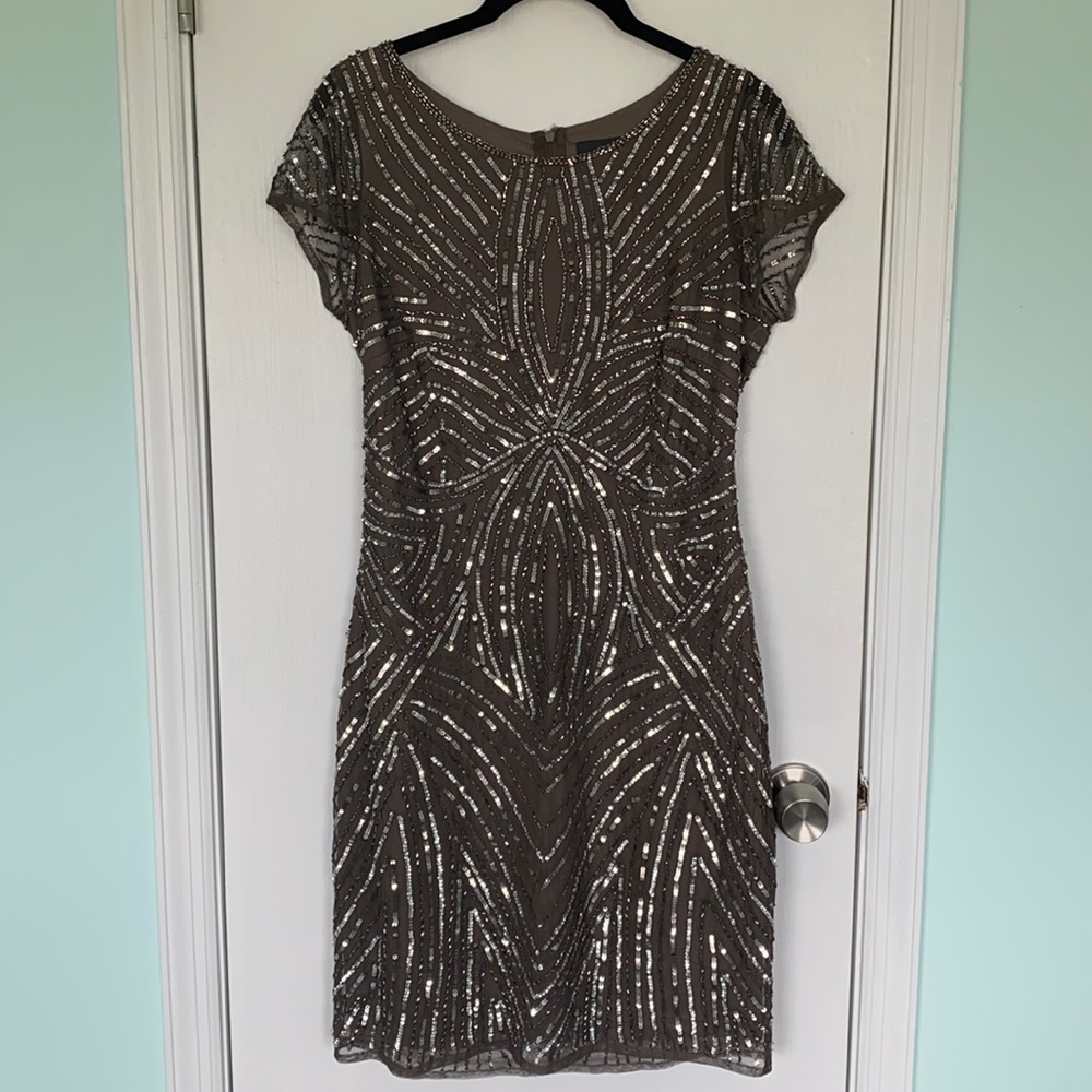 Adrianna Papell Sequined Cap Sleeve Mini Shift